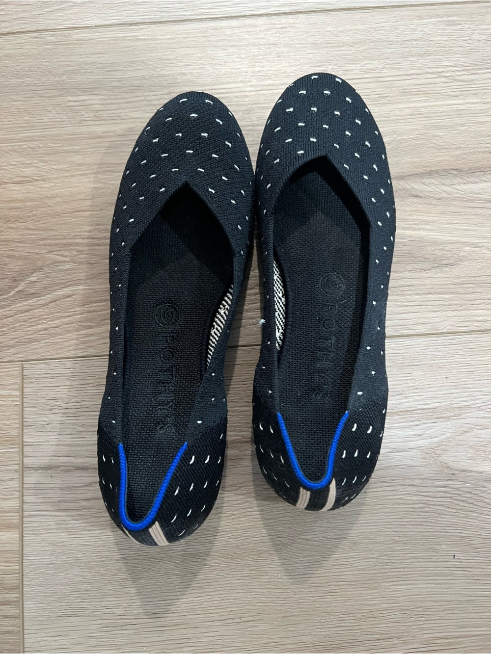 Rothy’s Black Ivory Dot Slip on Ballet Flats 8.5